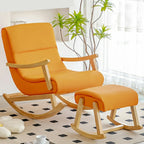 Upholstered Wooden Rocking Chair with Ottoman for Indoor