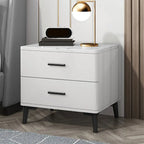 Modern White Stone Top Oak 2-Drawer Nightstand