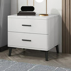 Modern White Stone Top Oak 2-Drawer Nightstand