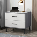 Modern White Stone Top Oak 2-Drawer Nightstand