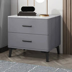 Modern White Stone Top Oak 2-Drawer Nightstand
