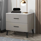 Modern White Stone Top Oak 2-Drawer Nightstand