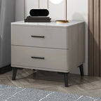 Modern White Stone Top Oak 2-Drawer Nightstand