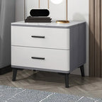 Modern White Stone Top Oak 2-Drawer Nightstand