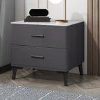 Modern White Stone Top Oak 2-Drawer Nightstand