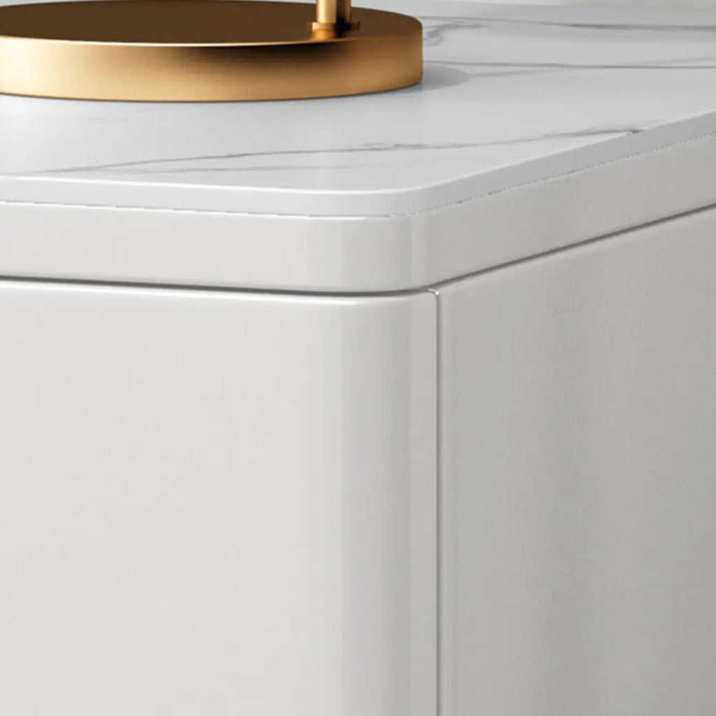 Modern White Stone Top Oak 2-Drawer Nightstand