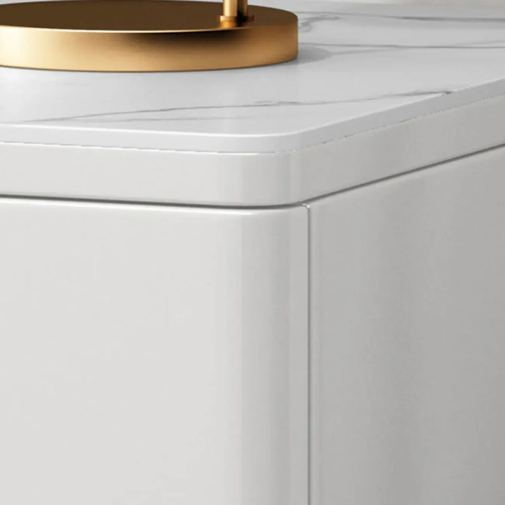 Modern White Stone Top Oak 2-Drawer Nightstand