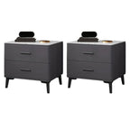 Modern White Stone Top Oak 2-Drawer Nightstand