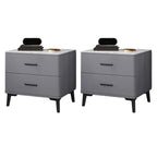 Modern White Stone Top Oak 2-Drawer Nightstand