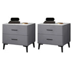 Modern White Stone Top Oak 2-Drawer Nightstand