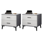 Modern White Stone Top Oak 2-Drawer Nightstand