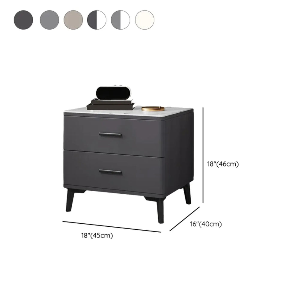 Modern White Stone Top Oak 2-Drawer Nightstand