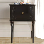 Traditional Black Wooden Carved Leggy Nightstand with Drawer