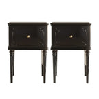 Traditional Black Wooden Carved Leggy Nightstand with Drawer