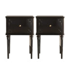Traditional Black Wooden Carved Leggy Nightstand with Drawer