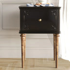 Traditional Black Wooden Carved Leggy Nightstand with Drawer