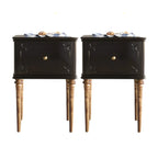 Traditional Black Wooden Carved Leggy Nightstand with Drawer