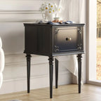 Traditional Black Wooden Carved Leggy Nightstand with Drawer