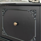 Traditional Black Wooden Carved Leggy Nightstand with Drawer