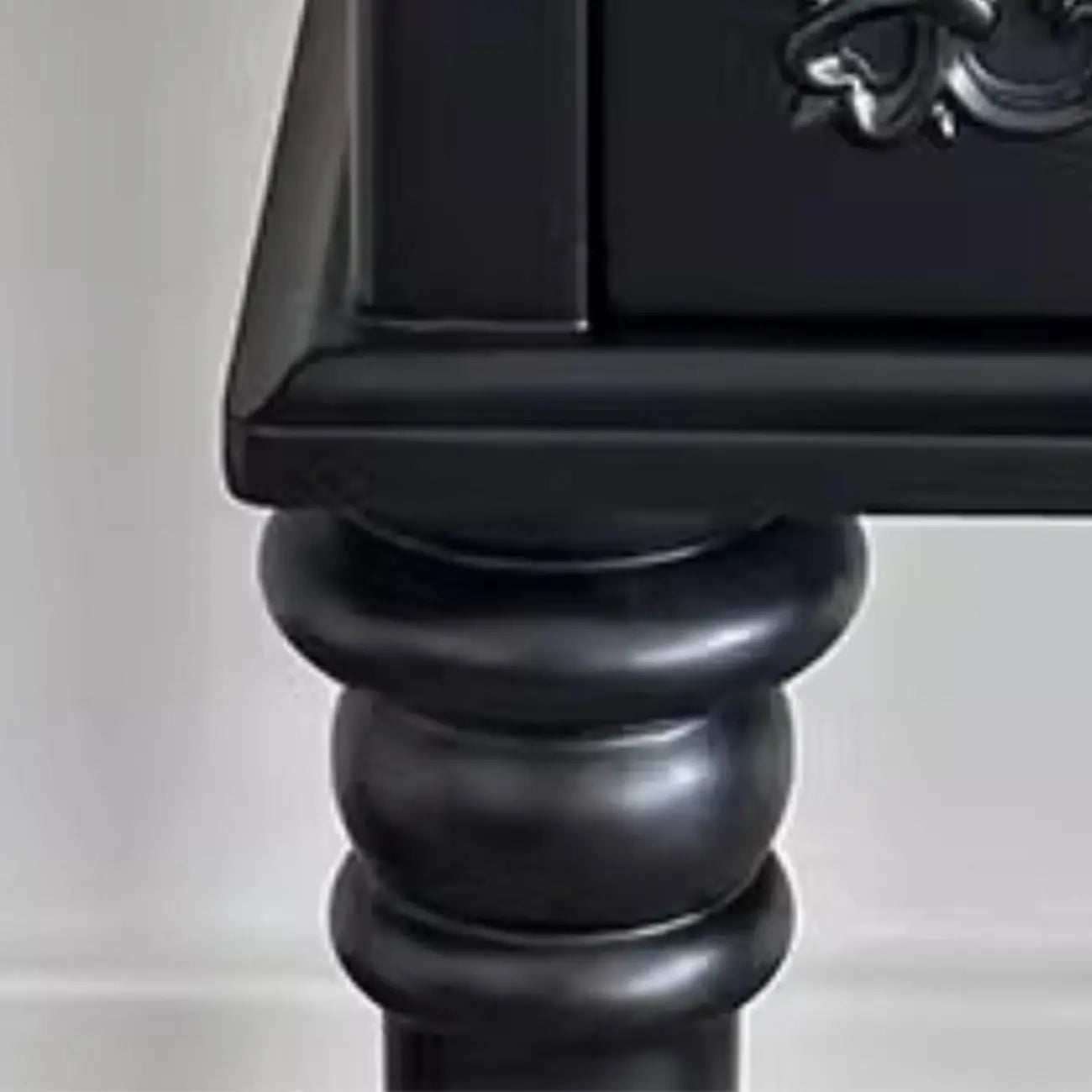 Traditional Black Wooden Carved Leggy Nightstand with Drawer