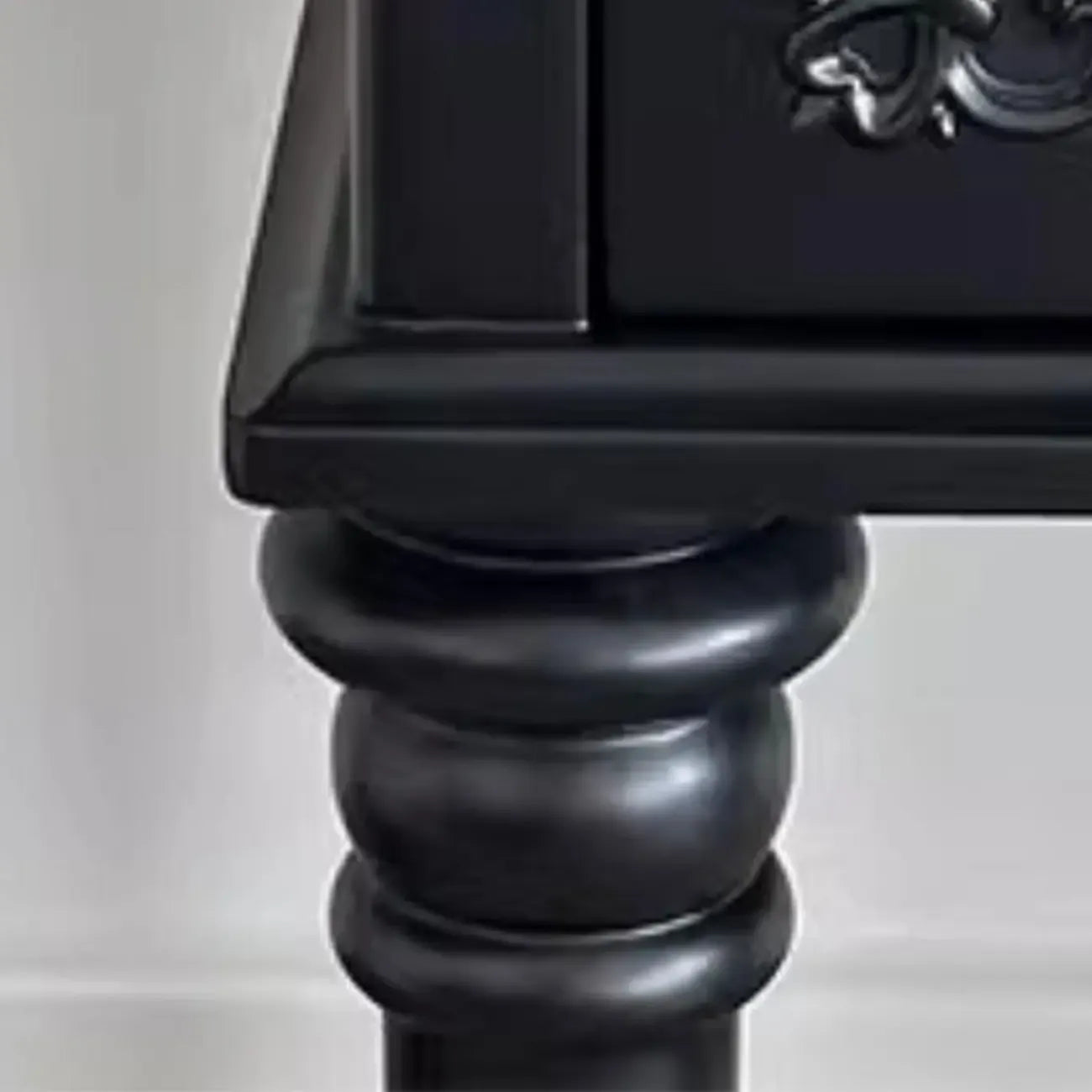 Traditional Black Wooden Carved Leggy Nightstand with Drawer