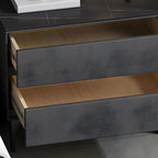 Modern Stone Top Faux Leather 2-Drawer Nightstand