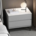 Modern Stone Top Faux Leather 2-Drawer Nightstand