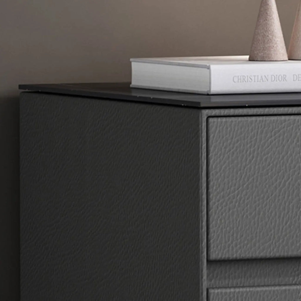 Modern Stone Top Faux Leather 2-Drawer Nightstand