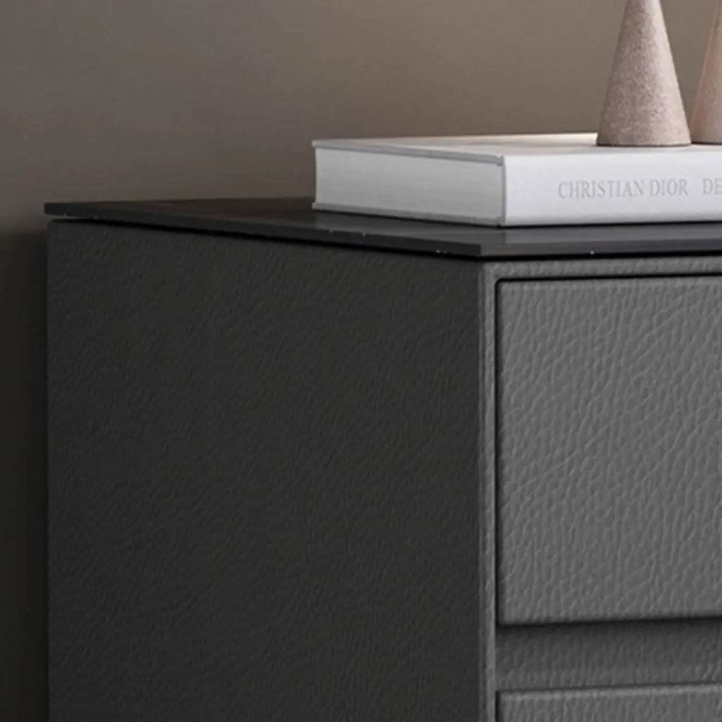 Modern Stone Top Faux Leather 2-Drawer Nightstand