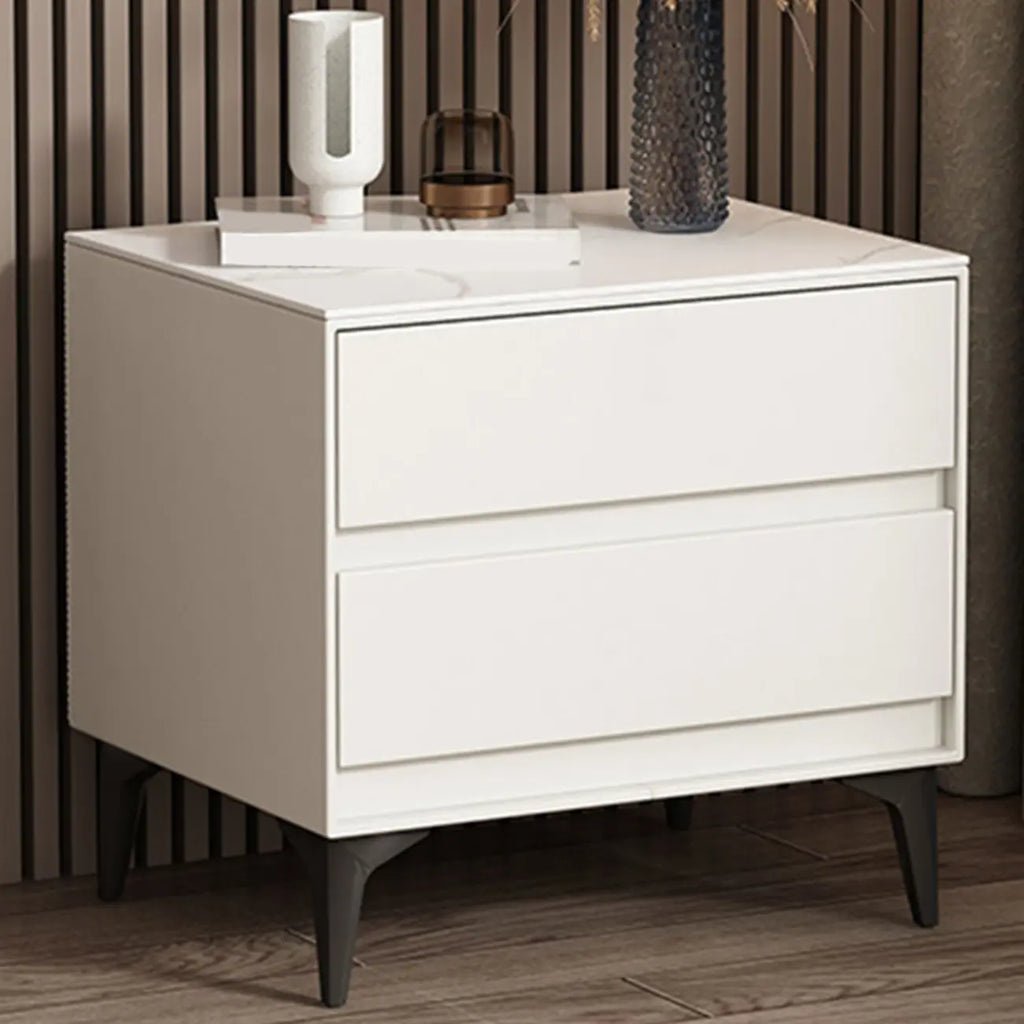 Modern Stone Top Faux Leather 2-Drawer Nightstand