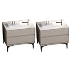 Modern Stone Top Faux Leather 2-Drawer Nightstand