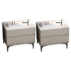 Modern Stone Top Faux Leather 2-Drawer Nightstand