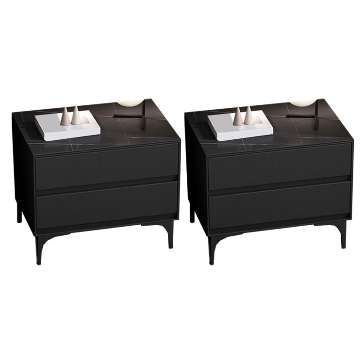 Modern Stone Top Faux Leather 2-Drawer Nightstand