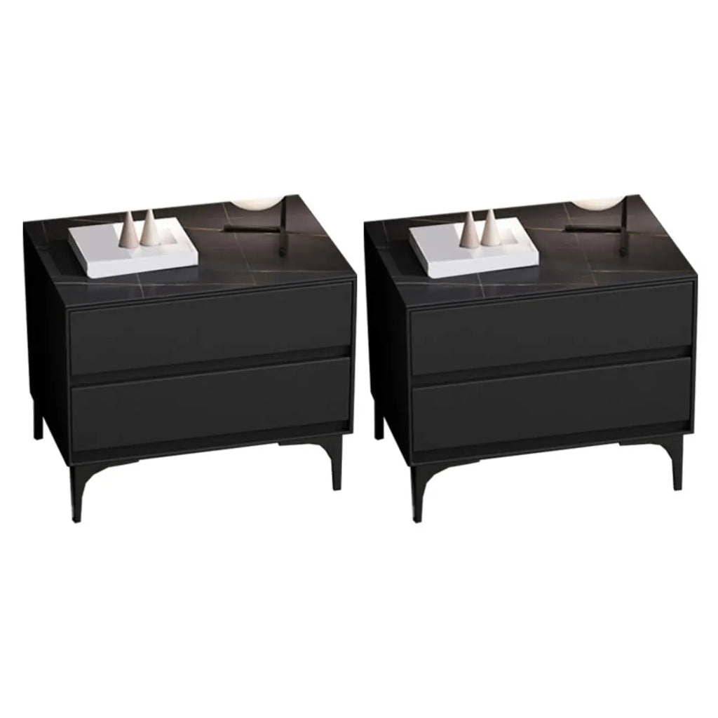 Modern Stone Top Faux Leather 2-Drawer Nightstand