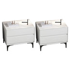 Modern Stone Top Faux Leather 2-Drawer Nightstand