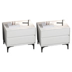 Modern Stone Top Faux Leather 2-Drawer Nightstand