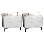 Modern Stone Top Faux Leather 2-Drawer Nightstand