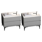 Modern Stone Top Faux Leather 2-Drawer Nightstand