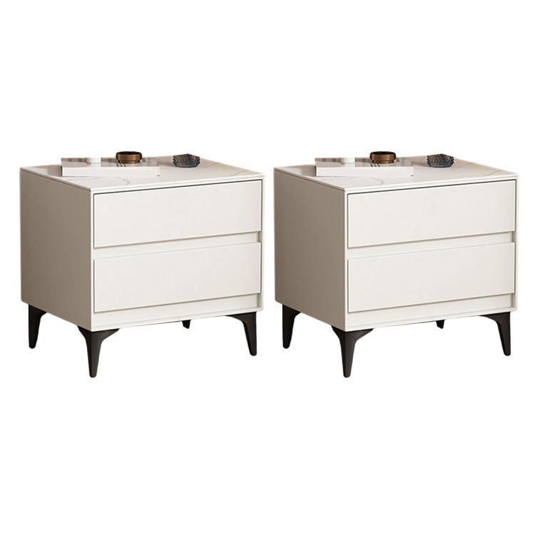 Modern Stone Top Faux Leather 2-Drawer Nightstand