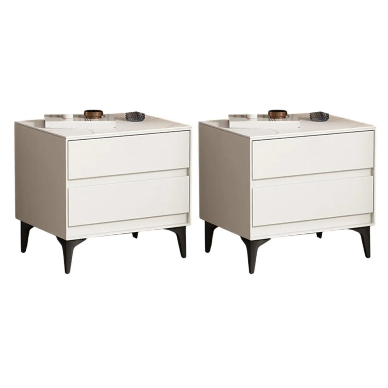 Modern Stone Top Faux Leather 2-Drawer Nightstand