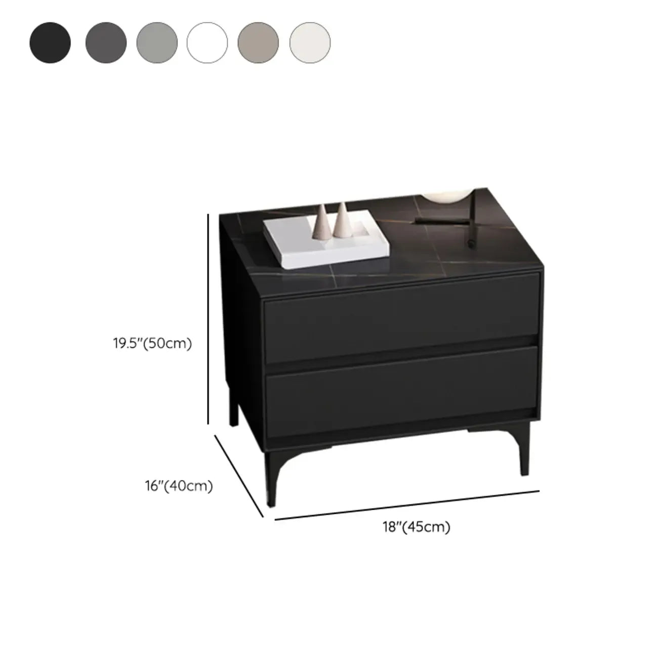Modern Stone Top Faux Leather 2-Drawer Nightstand