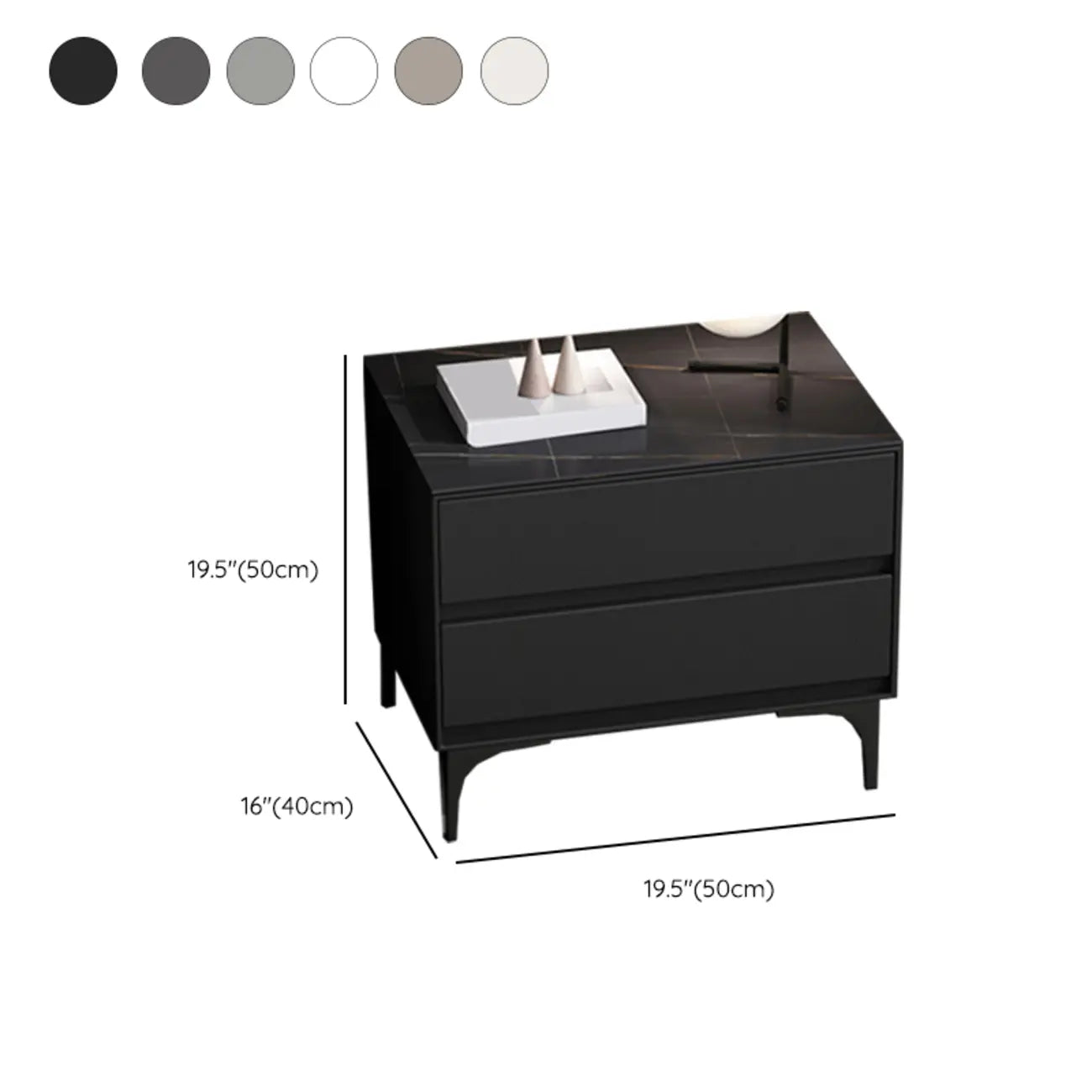 Modern Stone Top Faux Leather 2-Drawer Nightstand