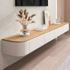 Contemporary Long White Wood Floating TV Stand with Drawers
