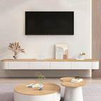 Contemporary Long White Wood Floating TV Stand with Drawers