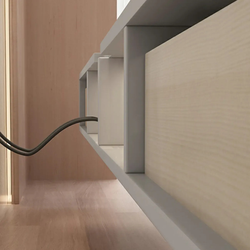 Contemporary Long White Wood Floating TV Stand with Drawers