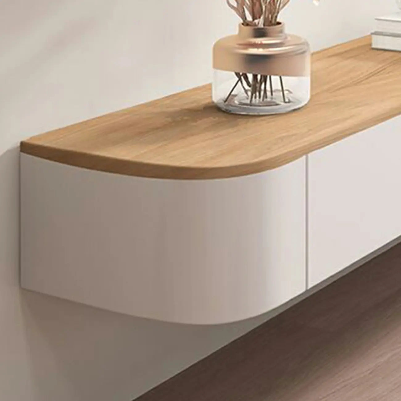 Contemporary Long White Wood Floating TV Stand with Drawers
