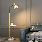 Modern Metal Globe Glass Arc Floor Lamp with Table