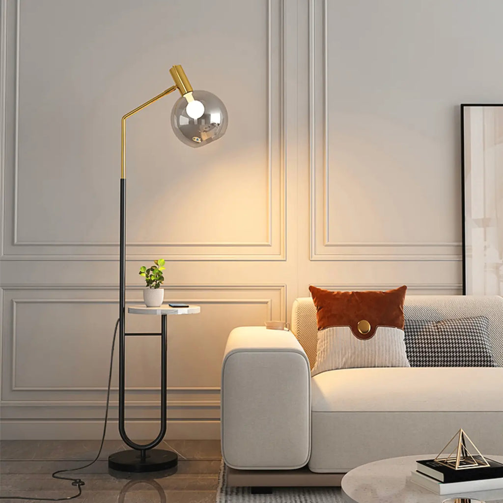 Modern Metal Globe Glass Arc Floor Lamp with Table