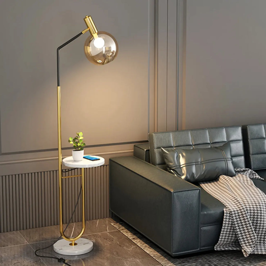 Modern Metal Globe Glass Arc Floor Lamp with Table
