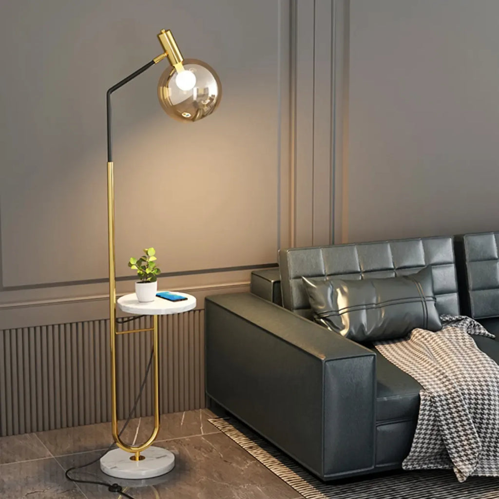 Modern Metal Globe Glass Arc Floor Lamp with Table